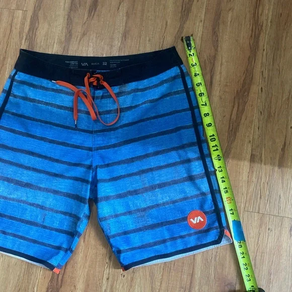 RVCA Blue and Black Board Shorts with Striped Design - Picture 4 of 8
